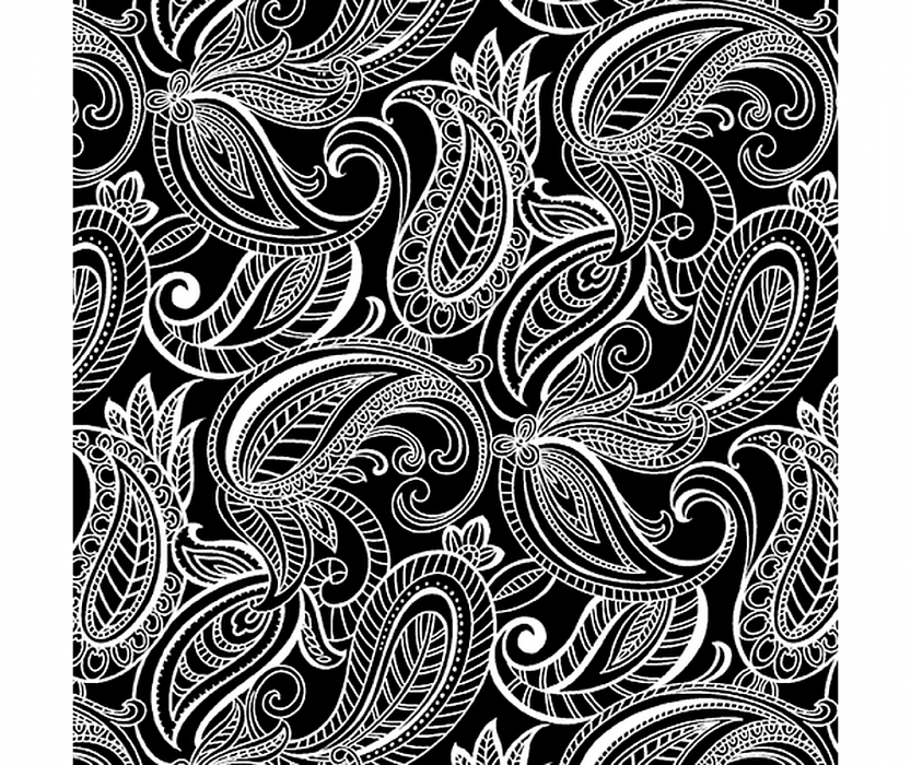 Ткань хлопок пэчворк черный, пейсли, Benartex (арт. 1040290B)