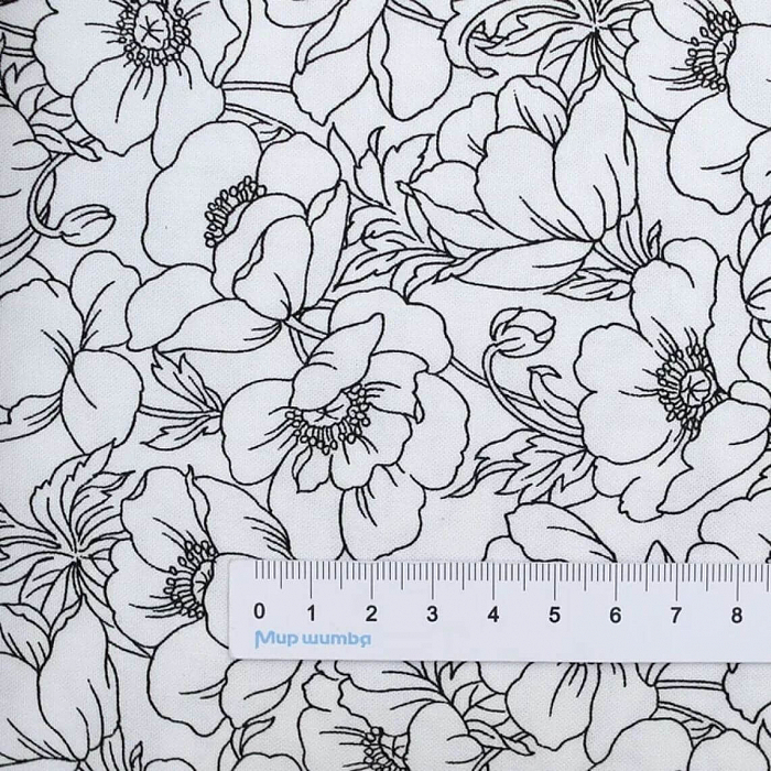 Ткань хлопок пэчворк белый, цветы, Benartex (арт. 0062309B)
