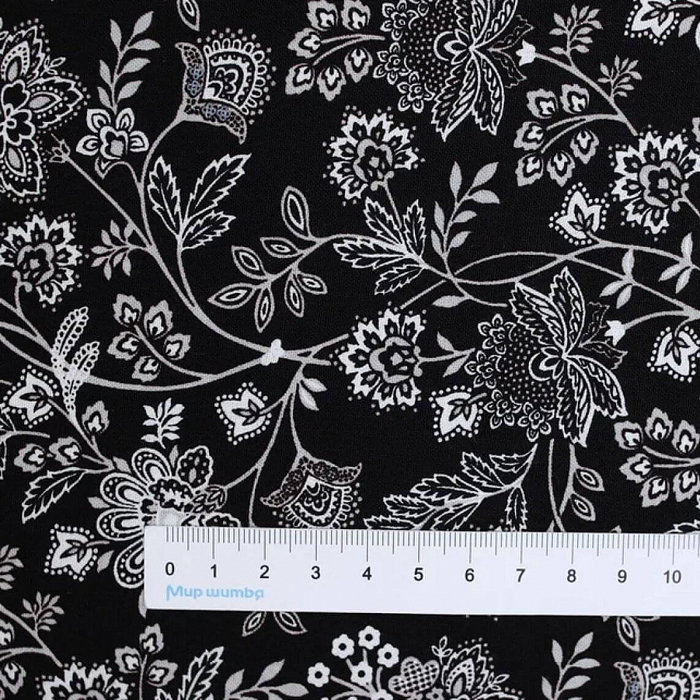 Ткань хлопок пэчворк черный, цветы, Benartex (арт. 612898B)