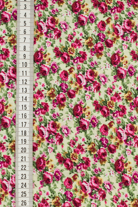 Ткань хлопок плательные ткани зеленый розовый разноцветные, цветы, ALFA C (арт. 204529)