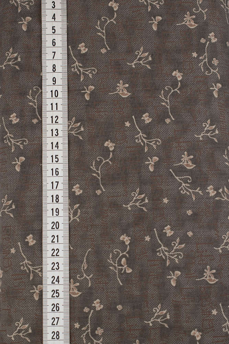 Ткань фланель пэчворк коричневый серый, надписи птицы и бабочки, ALFA (арт. 229710)