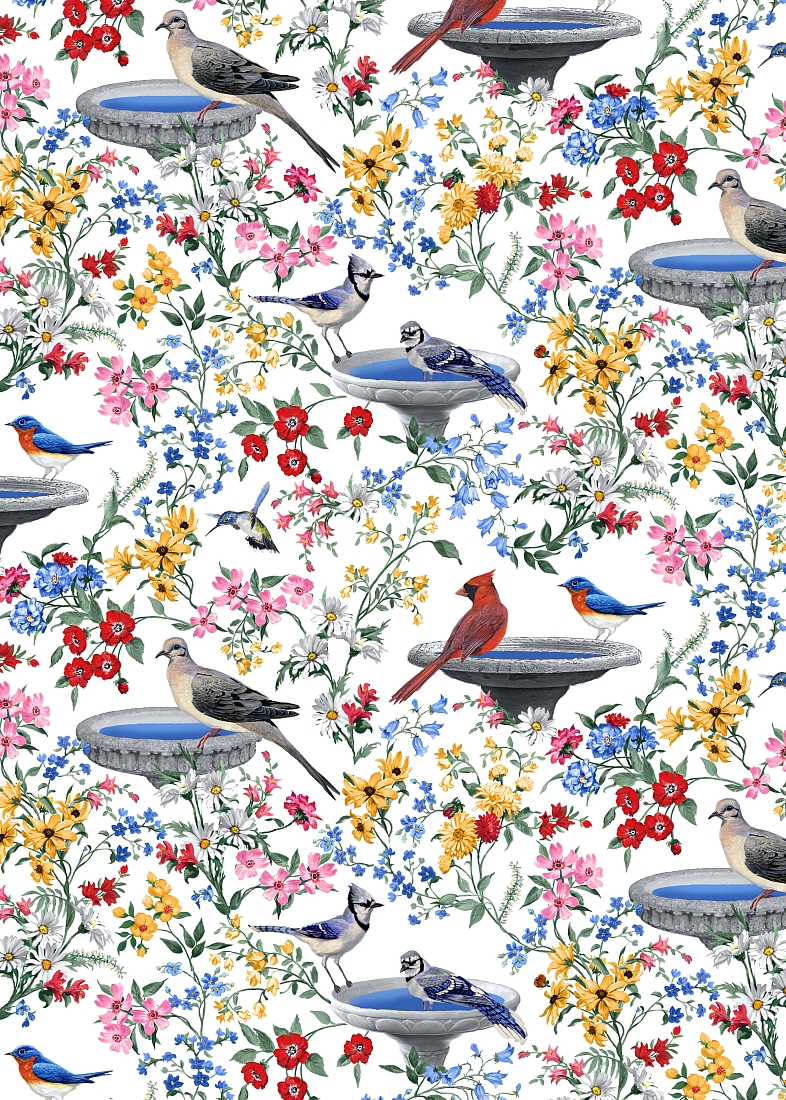 Ткань хлопок для пэчворка разноцветные, птицы и бабочки цветы, Blank Quilting (арт. 9008-01)