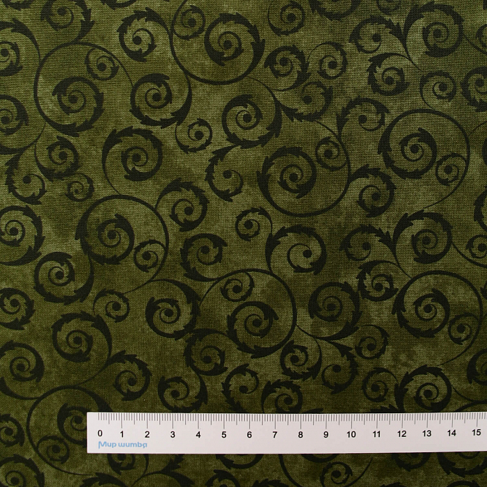 Ткань хлопок пэчворк зеленый, завитки, Maywood Studio (арт. MAS9725-G)