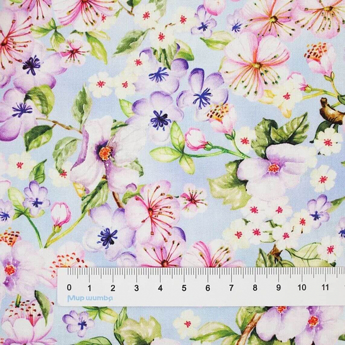 Ткань хлопок пэчворк голубой, цветы, P&B (арт. 5041 B)