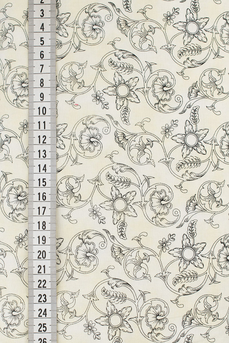 Ткань хлопок пэчворк белый бежевый, цветы завитки, ALFA (арт. 213426)