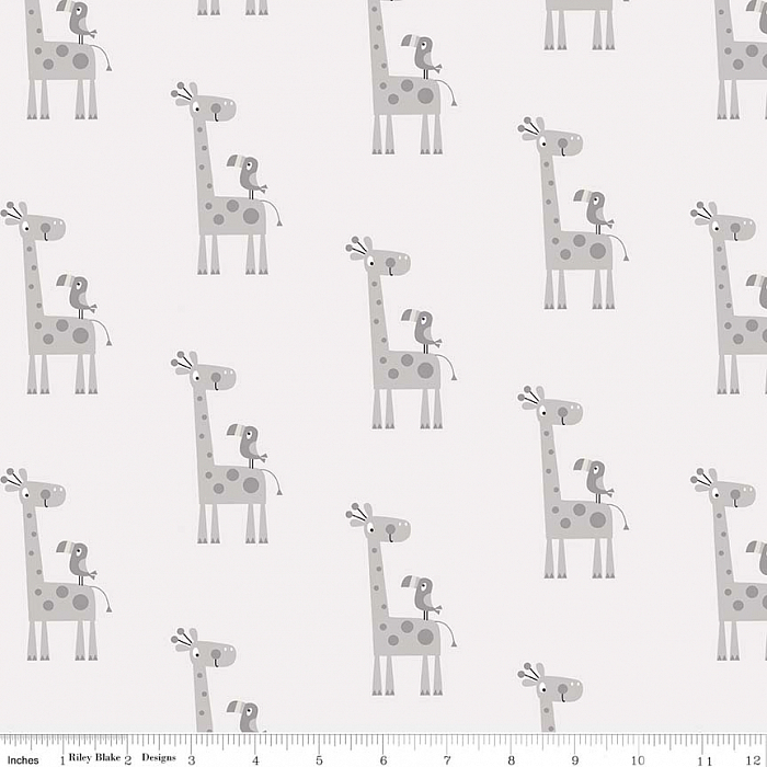 Ткань фланель пэчворк серый, птицы и бабочки детская тематика животные, Riley Blake (арт. F7162-GRAY)
