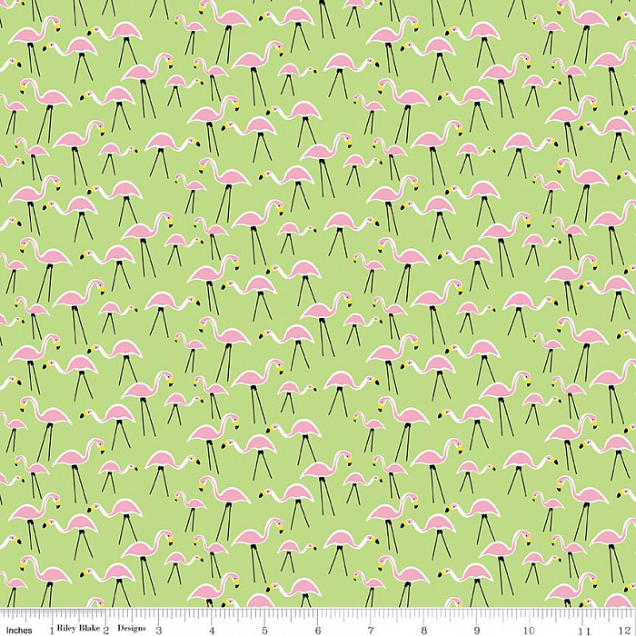 Ткань хлопок пэчворк зеленый, птицы и бабочки, Riley Blake (арт. C7892-GREEN)