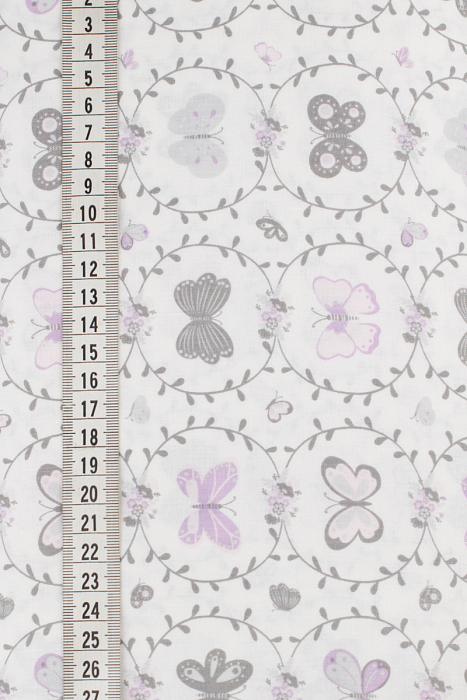 Ткань хлопок пэчворк бежевый серый, птицы и бабочки геометрия природа, ALFA (арт. 213355)
