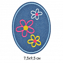 Термозаплатка джинсовая «Цветы» голубой