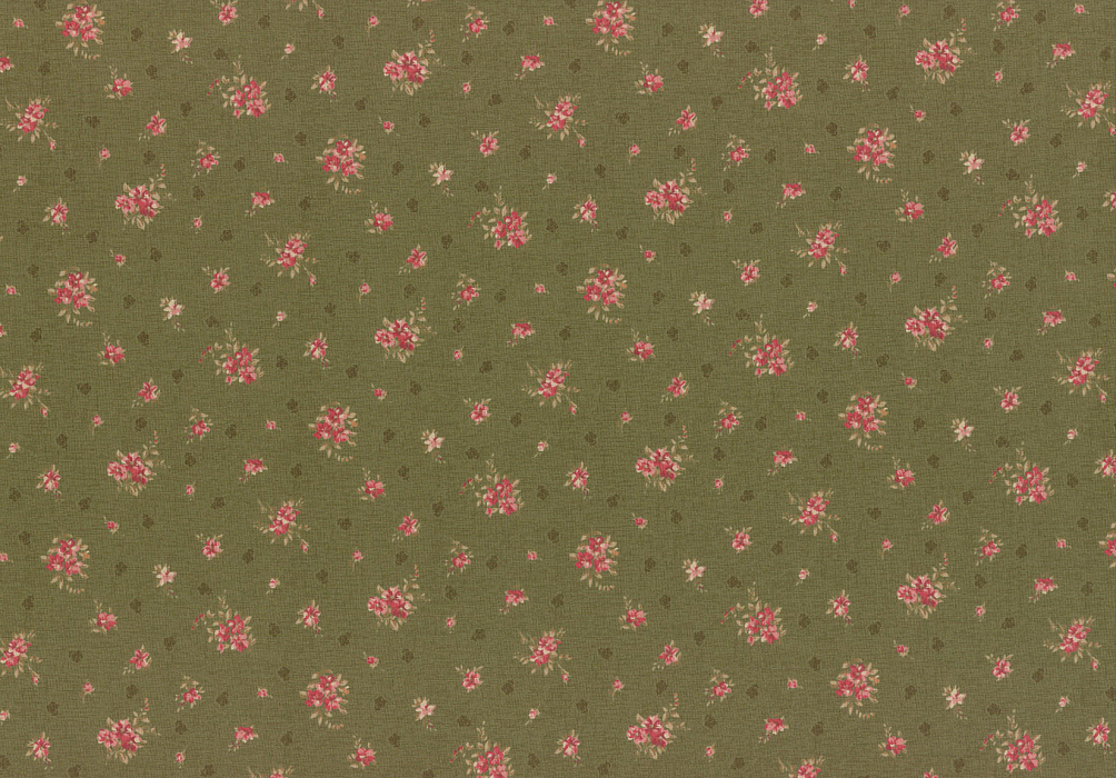 Ткань хлопок пэчворк зеленый розовый болотный, мелкий цветочек цветы, Lecien (арт. 231715)