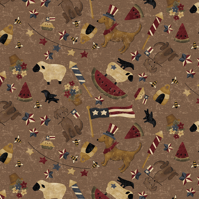 Ткань хлопок пэчворк коричневый, собаки, Henry Glass (арт. 237122)