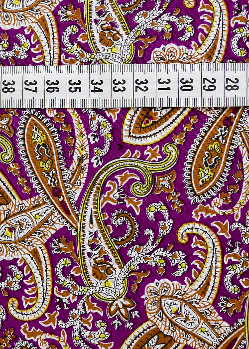 Ткань хлопок плательные ткани желтый фиолетовый малиновый, пейсли, ALFA C (арт. 128611)