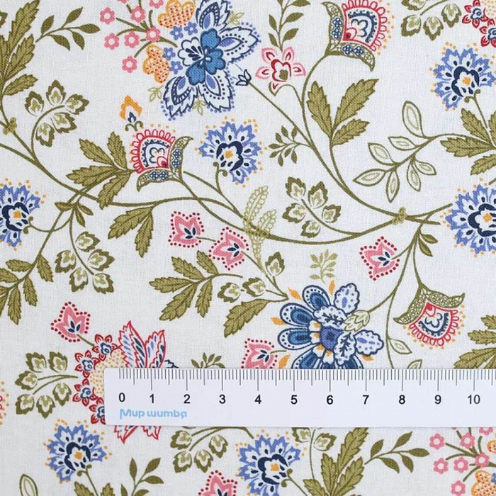 Ткань хлопок пэчворк белый, цветы, Benartex (арт. 612809B)