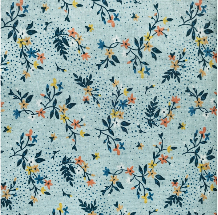 Ткань хлопок пэчворк голубой, цветы, Moda (арт. 30642-16)