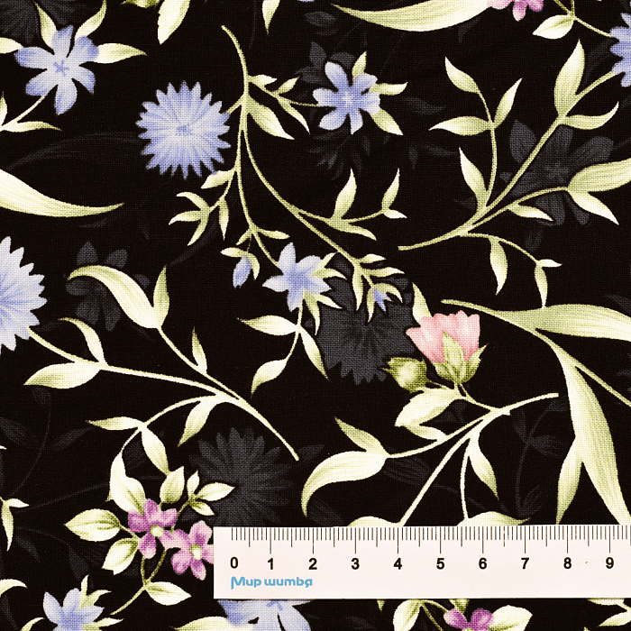 Ткань хлопок пэчворк черный, цветы, Benartex (арт. 0989012B)