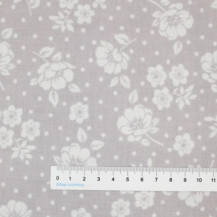 Ткань хлопок пэчворк серый, цветы, Benartex (арт. 1607513B)