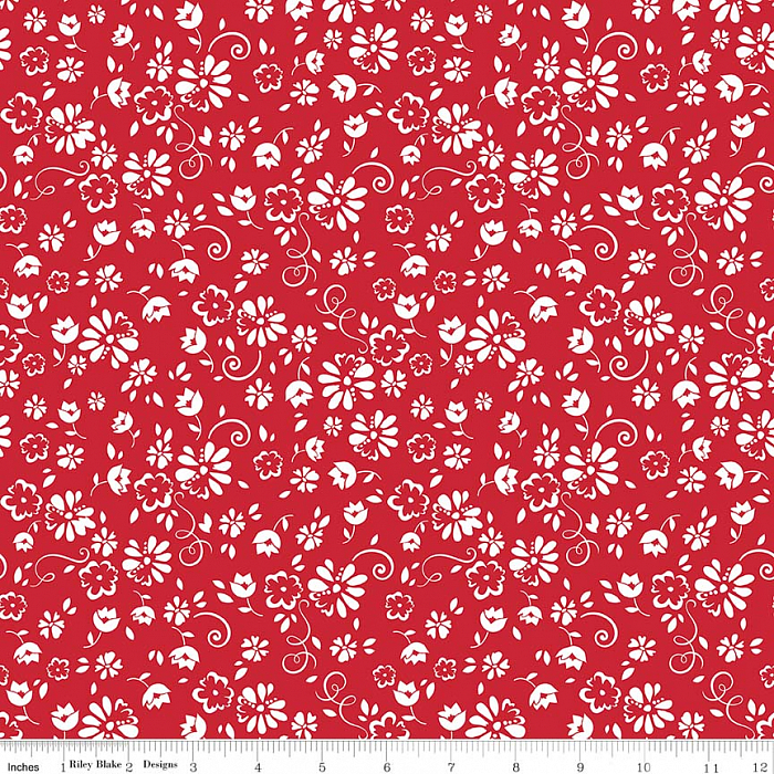 Ткань хлопок пэчворк красный, мелкий цветочек цветы, Riley Blake (арт. C7691-RED)