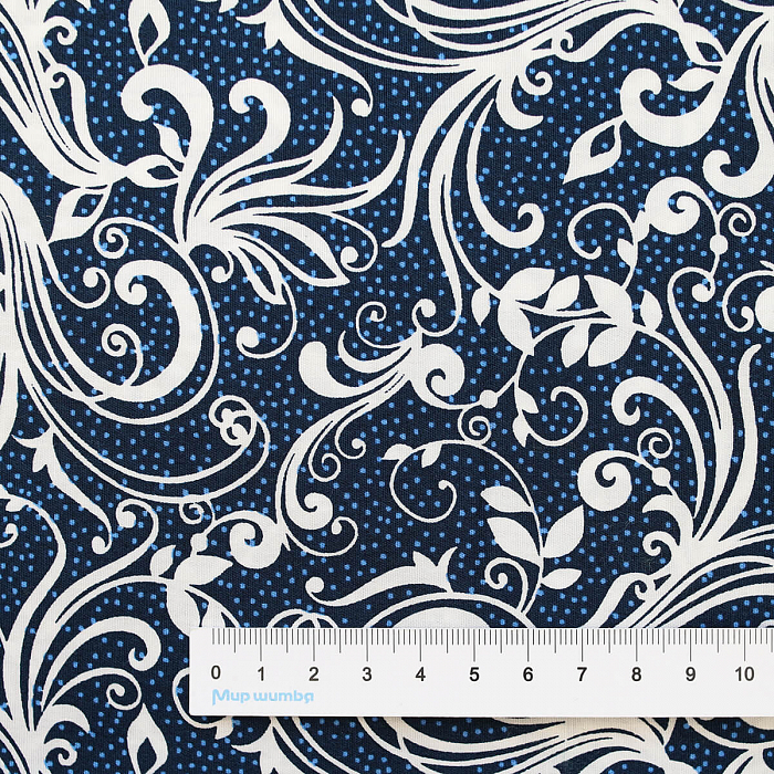 Ткань хлопок пэчворк синий, завитки, Benartex (арт. 14070-55)