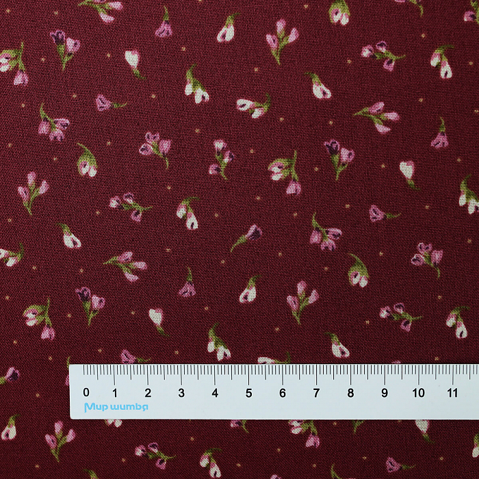 Ткань хлопок пэчворк бордовый, мелкий цветочек цветы, Maywood Studio (арт. MAS10285-V)