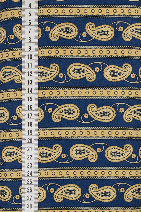 Ткань хлопок пэчворк желтый синий, полоски бордюры пейсли, ALFA (арт. 232280)