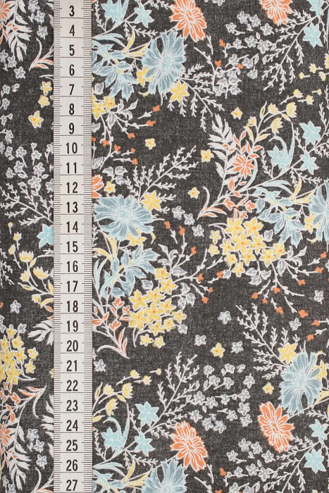 Ткань хлопок пэчворк желтый серый голубой, цветы фактура, ALFA (арт. 229571)
