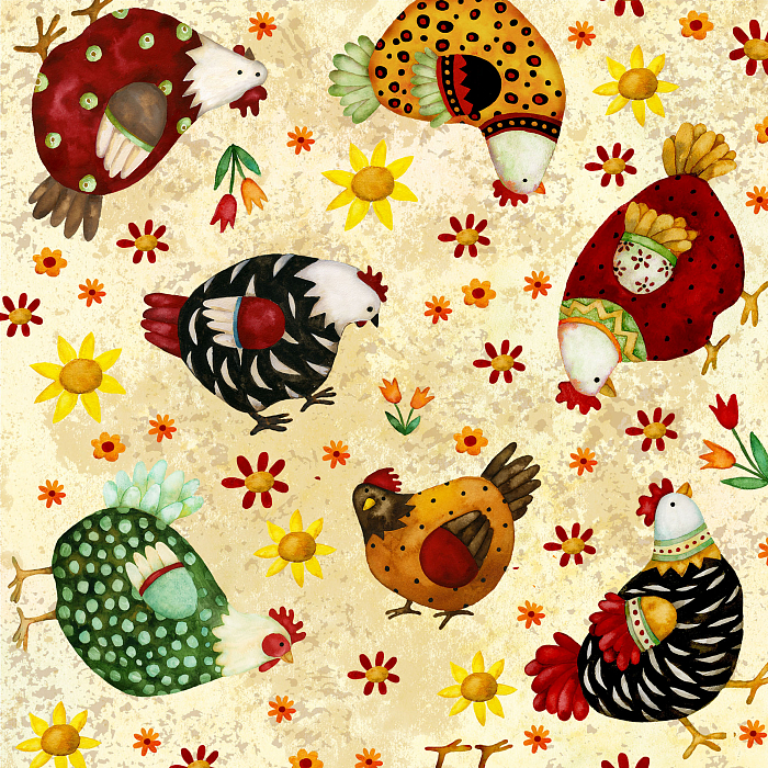 Ткань хлопок пэчворк желтый разноцветные, птицы и бабочки ферма, Henry Glass (арт. 237033)