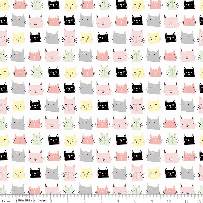 Ткань хлопок пэчворк разноцветные, коты и кошки, Riley Blake (арт. C7841-WHITE)