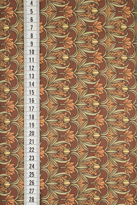 Ткань хлопок пэчворк коричневый, полоски цветы, ALFA Z DIGITAL (арт. 224362)