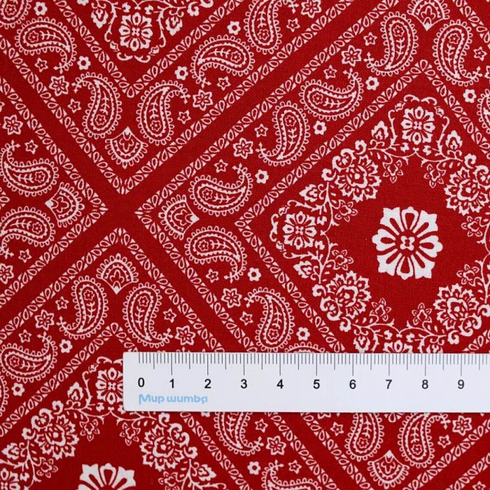Ткань хлопок пэчворк красный, пейсли, Benartex (арт. 612719B)