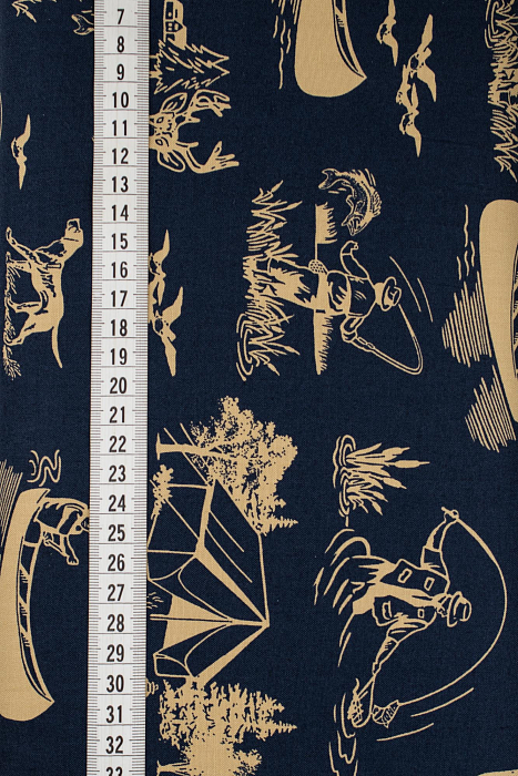 Ткань хлопок пэчворк синий, путешествия животные природа, ALFA (арт. 243018)