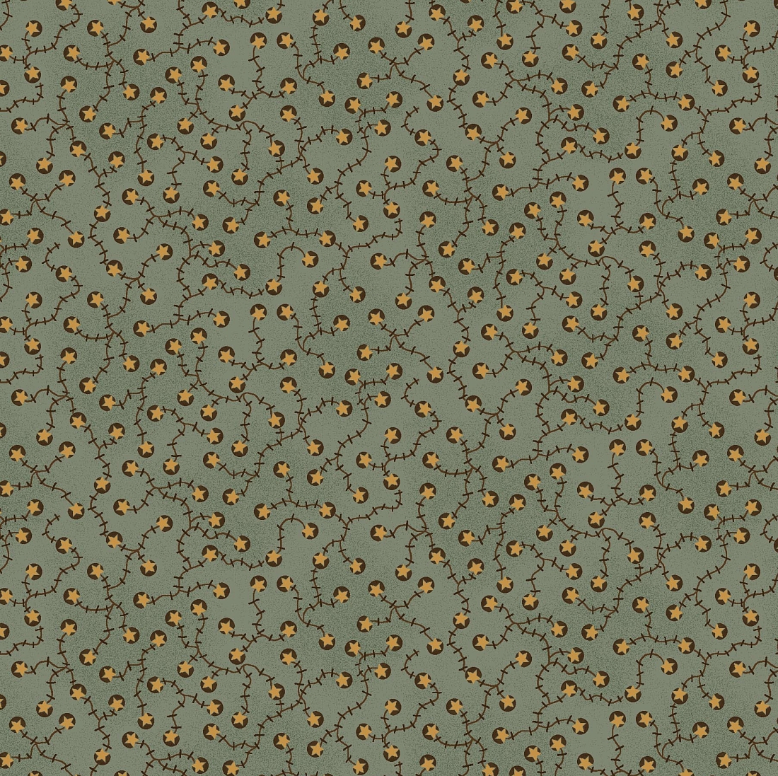 Ткань хлопок для пэчворка болотный, звезды завитки, Henry Glass (арт. 240467)