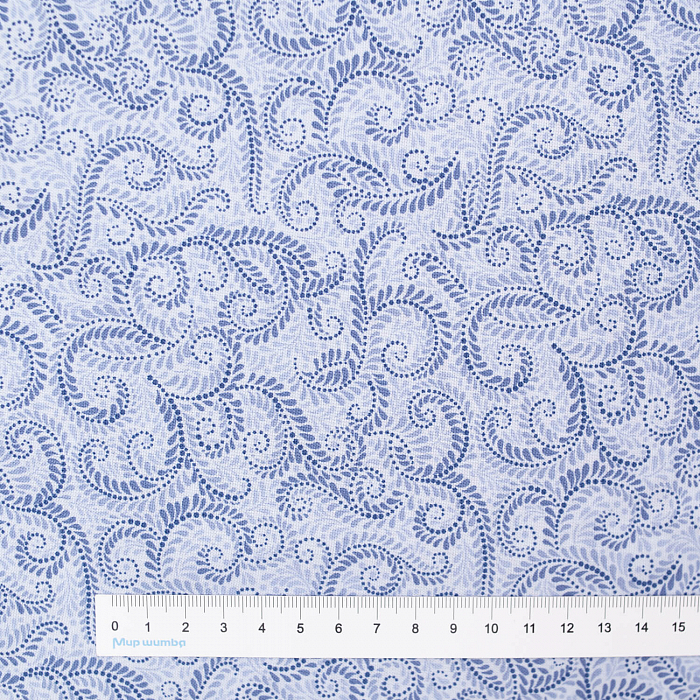 Ткань хлопок пэчворк голубой, фактура завитки флора, Benartex (арт. 1225-53)