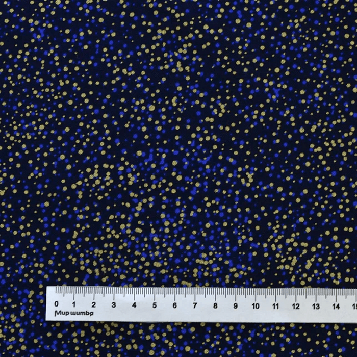 Ткань хлопок пэчворк синий золото черный, горох и точки металлик, Benartex (арт. )