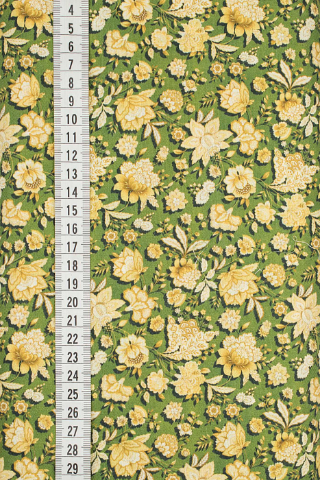 Ткань хлопок пэчворк зеленый оранжевый, цветы, ALFA Z DIGITAL (арт. 224226)