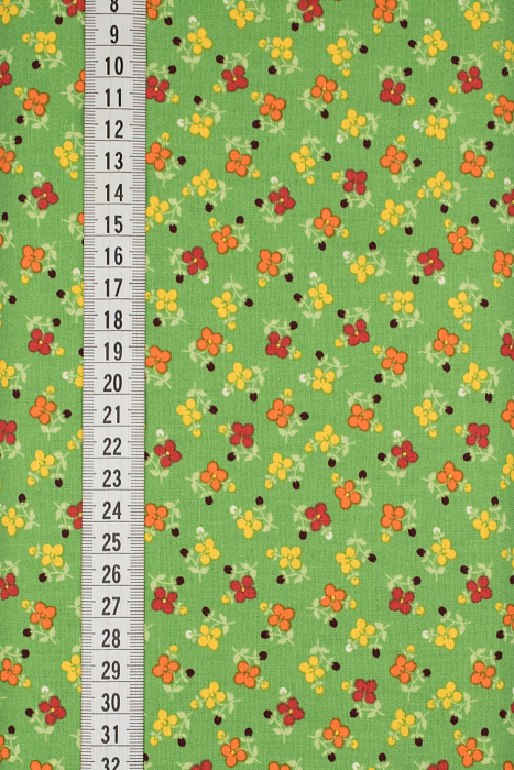 Ткань хлопок пэчворк зеленый разноцветные, мелкий цветочек цветы, ALFA (арт. 232244)