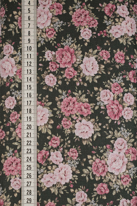 Ткань хлопок пэчворк розовый черный, цветы, ALFA Z DIGITAL (арт. 224284)