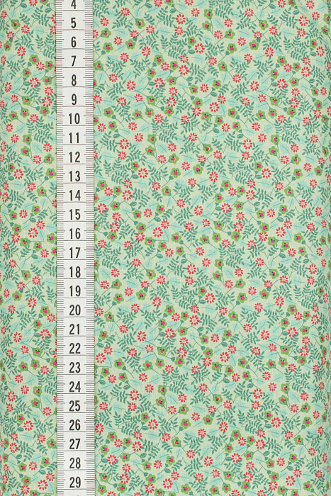 Ткань хлопок пэчворк красный травяной бирюзовый, мелкий цветочек, ALFA Z DIGITAL (арт. 224257)