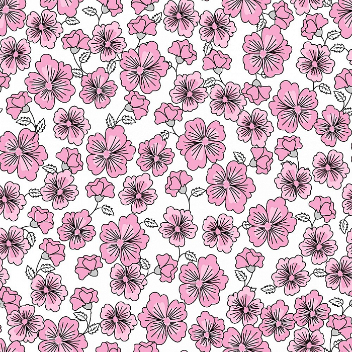 Ткань хлопок пэчворк розовый, цветы, 3 Wishes (арт. 13638-WHITE)