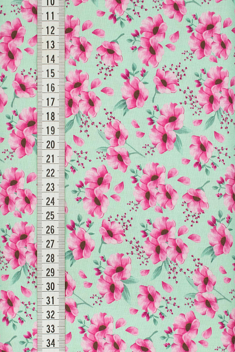 Ткань хлопок пэчворк розовый бирюзовый, цветы, ALFA Z DIGITAL (арт. 224272)