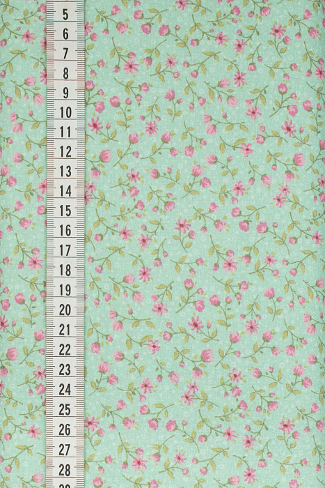 Ткань хлопок пэчворк бирюзовый, мелкий цветочек, ALFA Z DIGITAL (арт. 224342)
