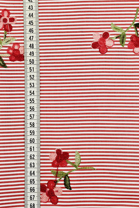 Ткань хлопок плательные ткани красный, полоски цветы, ALFA C (арт. 232871-7)