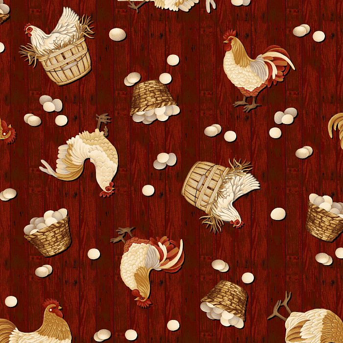 Ткань хлопок пэчворк бежевый бордовый, птицы и бабочки ферма, Henry Glass (арт. 240492)