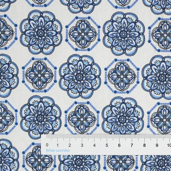 Ткань хлопок пэчворк голубой, геометрия восточные мотивы, Benartex (арт. 1344709B)