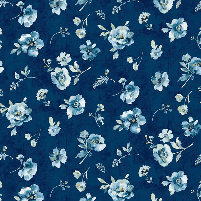 Ткань хлопок пэчворк синий, цветы, Wilmington Prints (арт. 1077-89249-447)