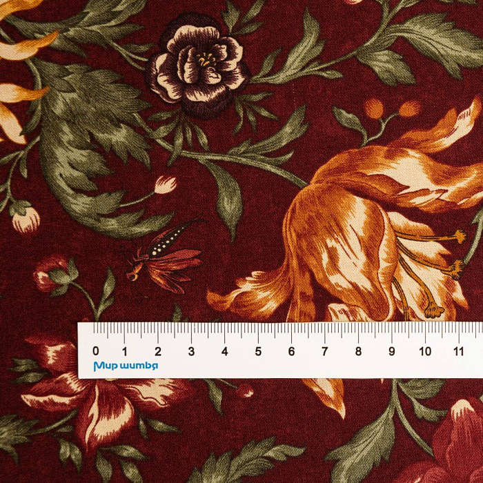 Ткань хлопок пэчворк бордовый, цветы, Moda (арт. 9700 13)