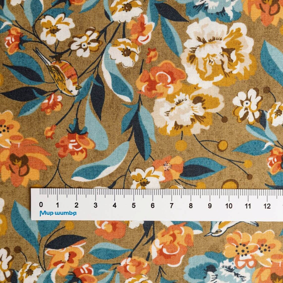 Ткань хлопок для пэчворка для одежды коричневый, цветы, Moda (арт. 30700 17)