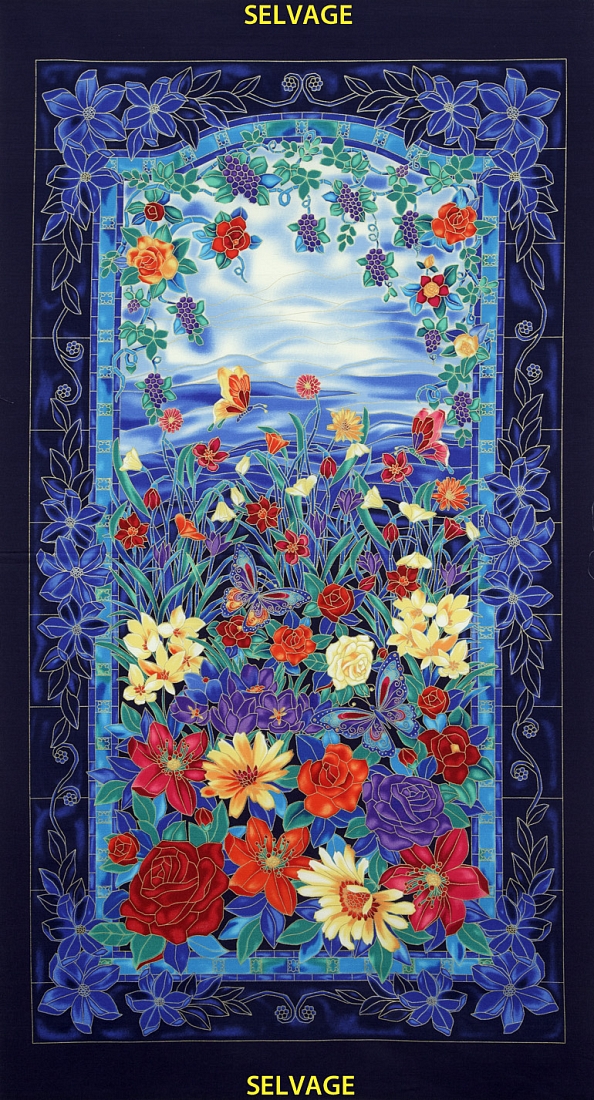 Ткань хлопок для пэчворка разноцветные, цветы, Timeless Treasures (арт. TIFFANY-CM2400 NAVY)