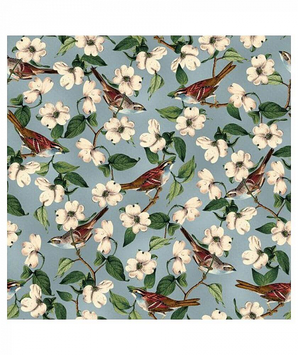 Ткань хлопок пэчворк синий, птицы и бабочки цветы, Blank Quilting (арт. 1833-79)