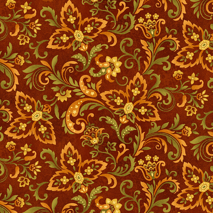 Ткань хлопок пэчворк коричневый оранжевый, цветы, Henry Glass (арт. 249458)