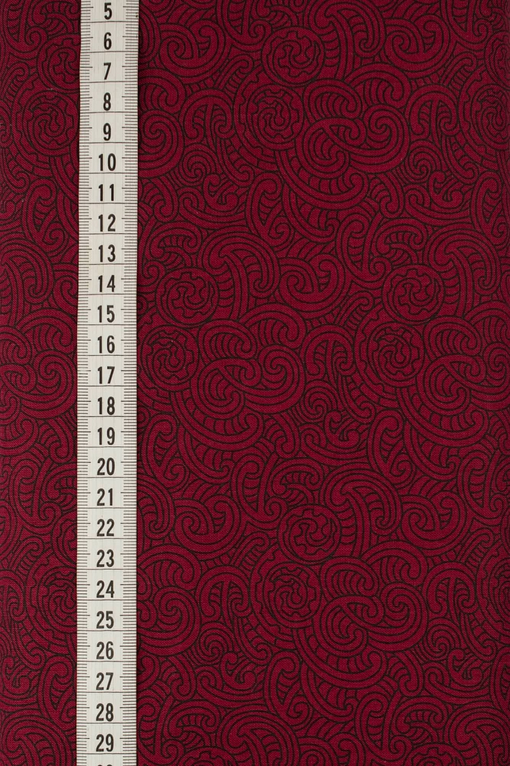 Ткань хлопок для пэчворка бордовый, завитки, ALFA (арт. 229676)